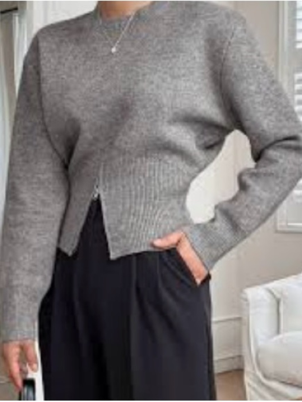 Commense Grey Women's Zip-Front Knit Sweater